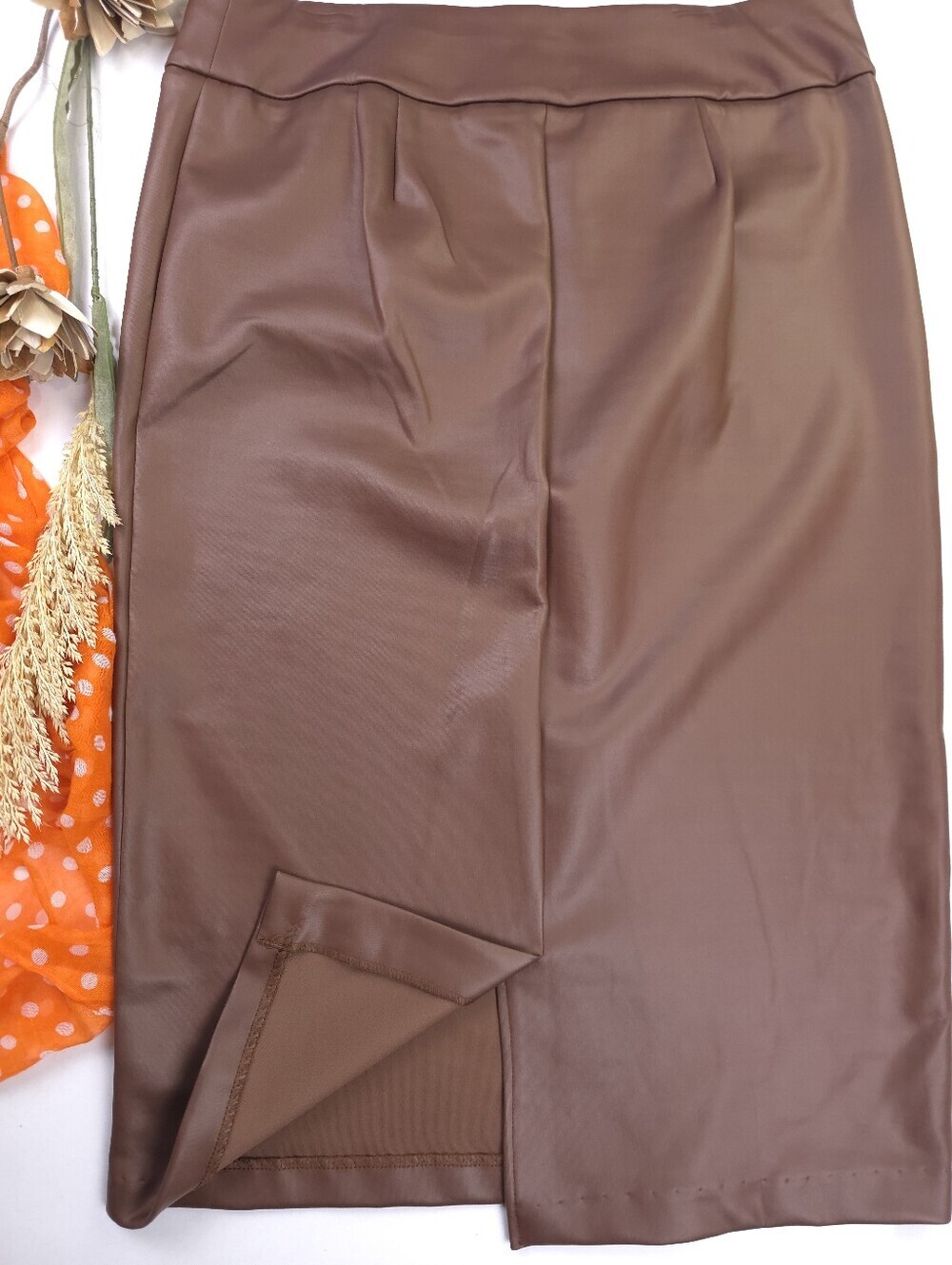 Ashley Stewart Brown Faux Leather Pencil Skirt sz 14 - Picture 9 of 10